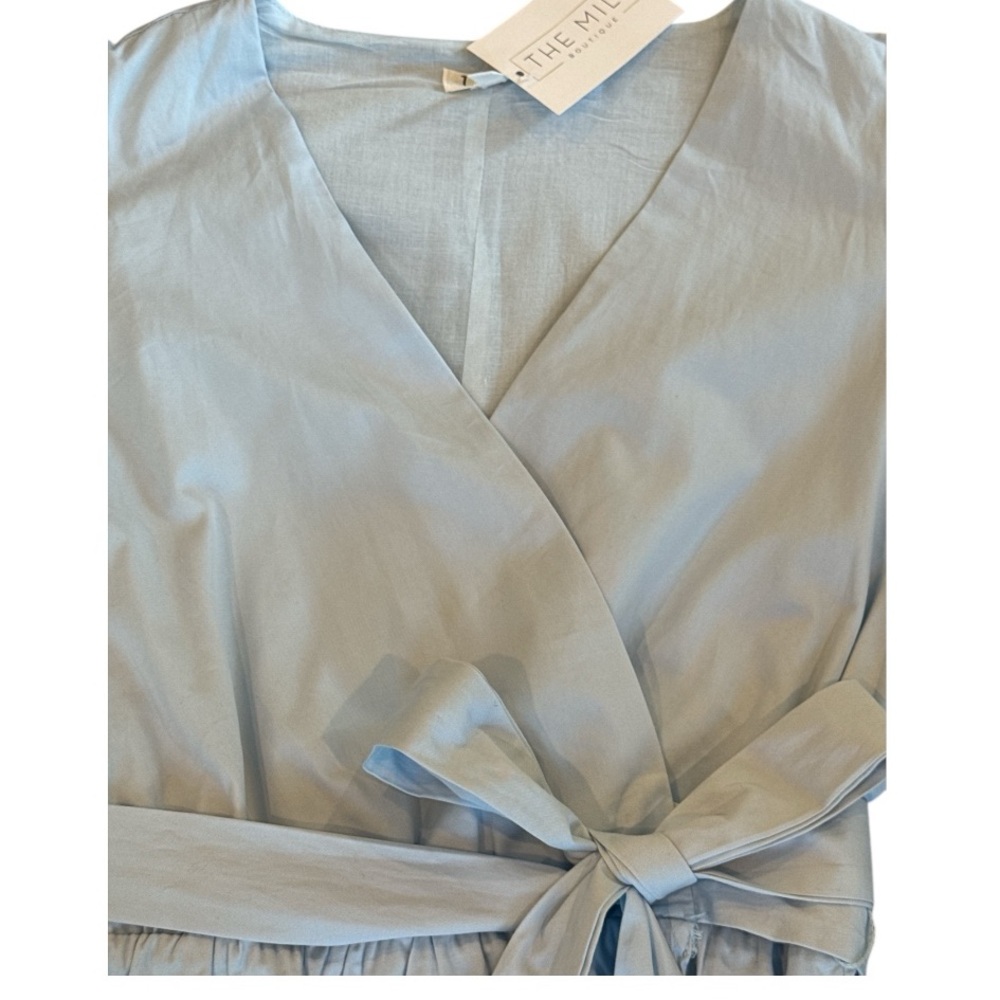TCEC NWT Women’s Wrap Top Blue Size M Flutter Sleeves Elastic Waist V Neck - Picture 4 of 12